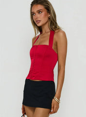 Gabriela Satin Halter Corset Top Red