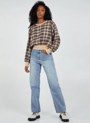 Oversized Cropped Check Sweatshirt