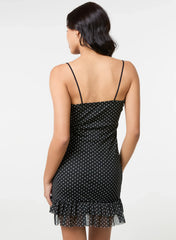 Polka Dot Mesh Cap Sleeve Mini Dress