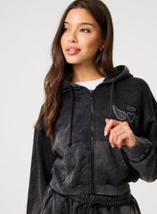 Halo Diamante Heart Zip Up Hoodie