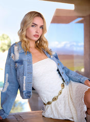 Distressed Cropped Denim Jacket