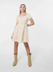 Ditsy Puff Sleeve Tiered Mini Dress