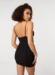 Diamante Mesh Bra Cup Gathered Dress