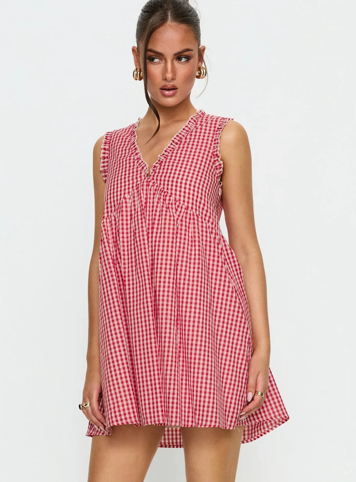 Akacia Babydoll Mini Dress Red Gingham