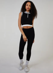 Half Zip Striped High Neck Sleeveless Crop Top