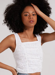 Square Neck Ruched Broderie Top
