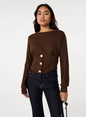 Button Front Corset Sweatshirt