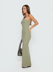 Solola Strapless Maxi Dress Green Stripe