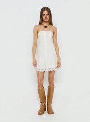 Analiese Strapless Anglaise Mini Dress White