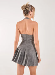 Washed PU Tie Detail Corset Top