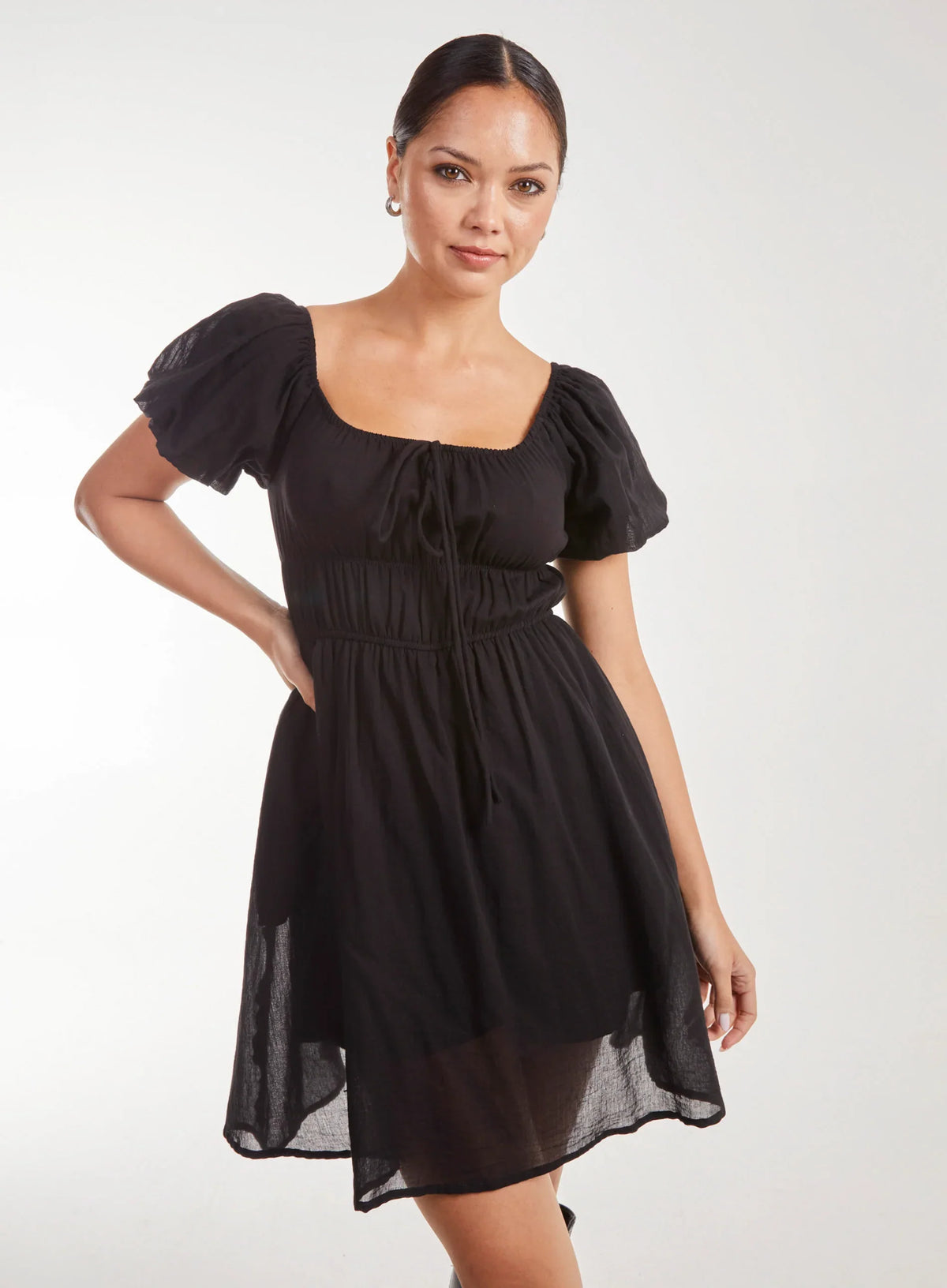 Puff Sleeve Mini Dress with Shorts