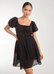 Puff Sleeve Mini Dress with Shorts