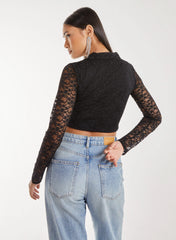 Lace Long Sleeve Tie Front Top