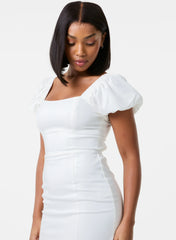 Puff Sleeve Open-Back Mini Dress With Shorts