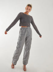 Metallic Long Sleeve Crochet Top