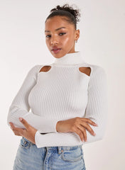 Ribbed Roll Neck Jumper With Cut Out Detail