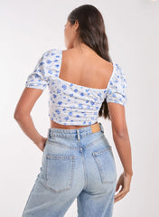 Floral Puff Sleeve Crop Top