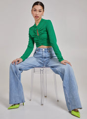 Gathered Ribbed Top With Cut Out Detailing