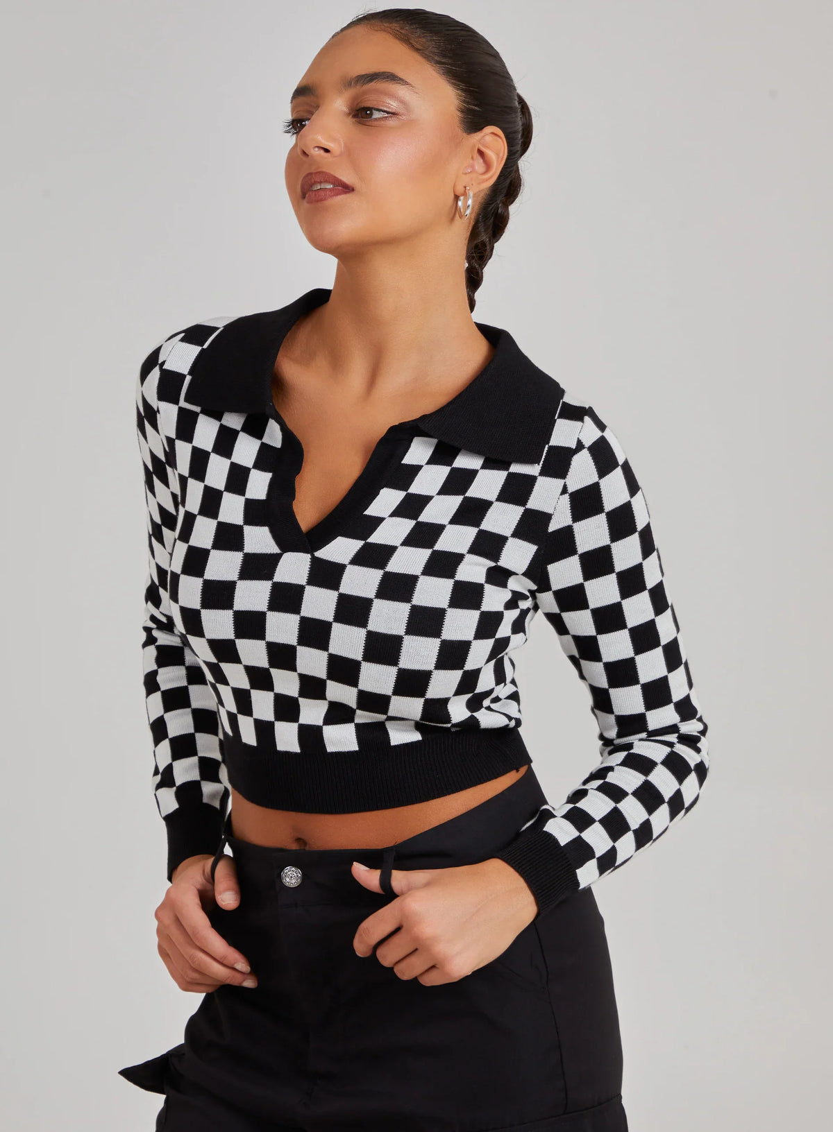 Notch Collar Checkered Top
