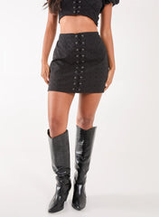 Broderie Lace Up Mini Skirt