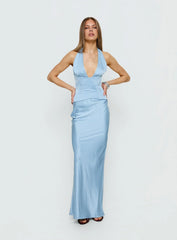 In A Trance Halter Corset Maxi Dress Blue