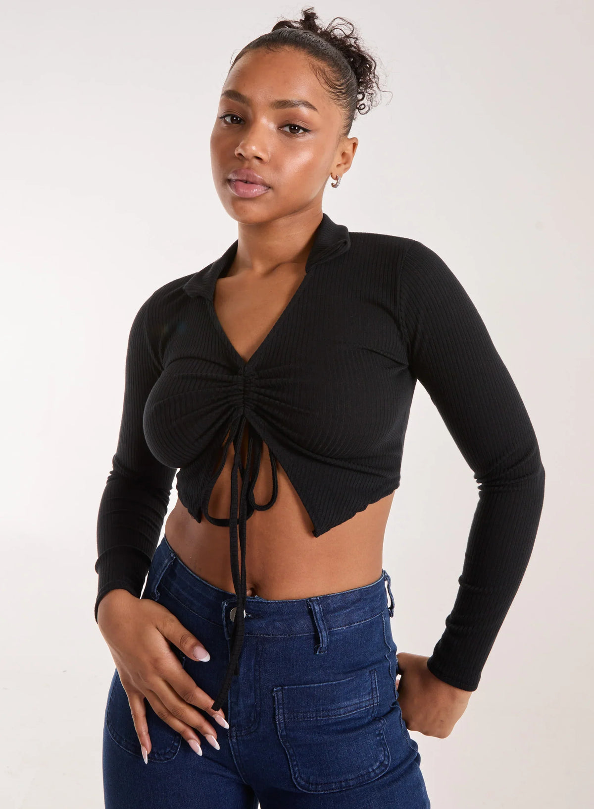 Long Sleeve Gathered Rib Top
