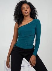 Ruched One Shoulder Slinky Top
