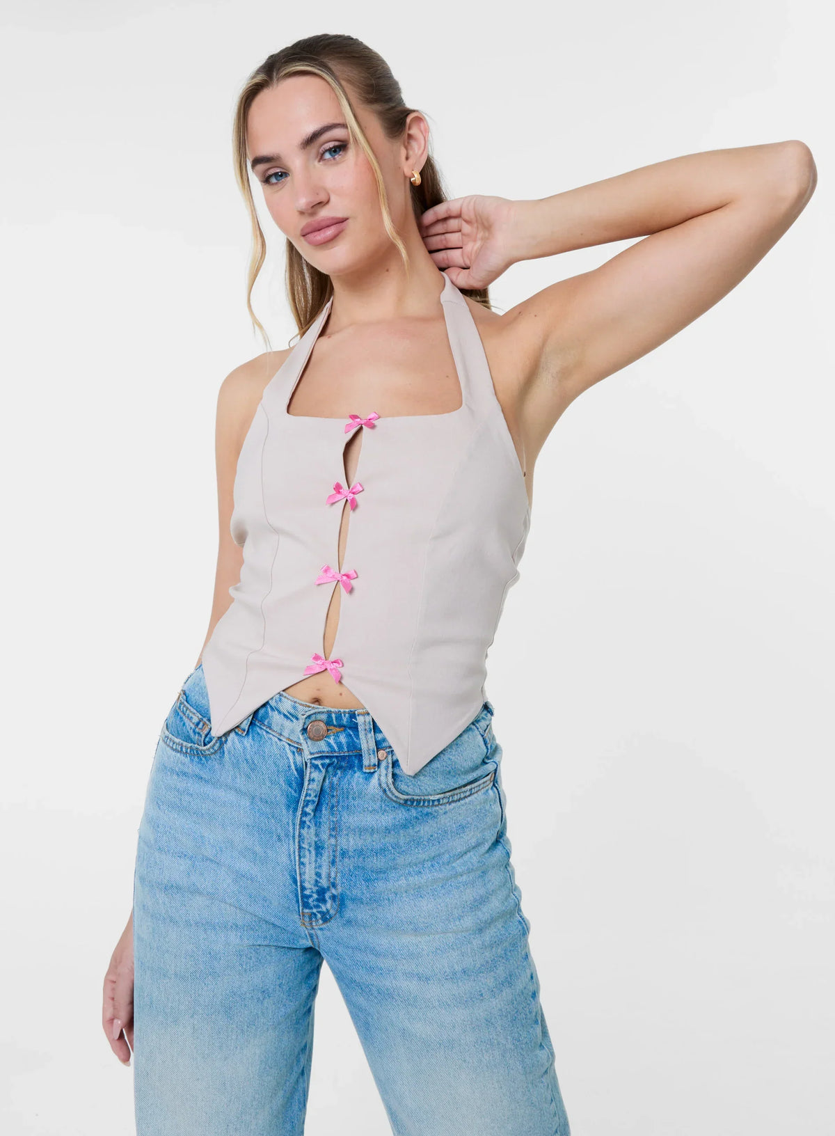 Halter Neck Top With Bows
