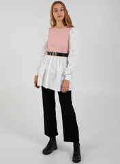 2-1 Puff Sleeve Shirt & Jumper Belted Top