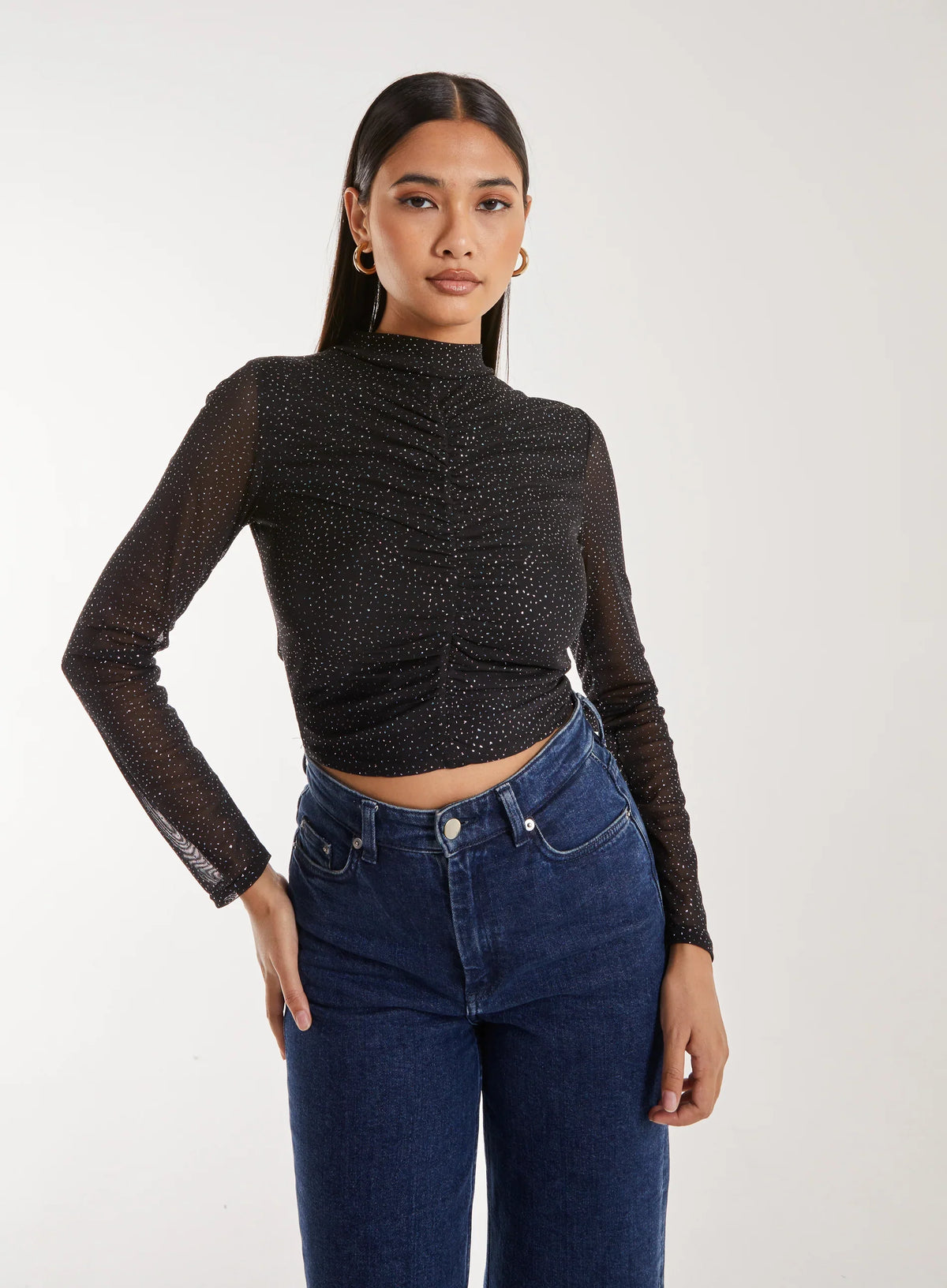 Sparkle Long Sleeve Mesh Top