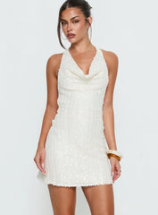 Kaimeila Halter Sequin Mini Dress Cream