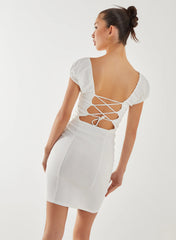 Tie Back Puff Sleeve Mini Dress
