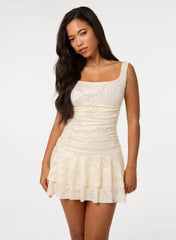 Jersey Jacquard Square Neck Mini Dress