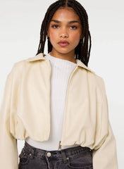 Faux Leather Puffball Jacket