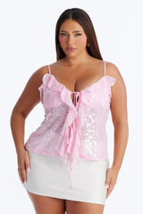 Sparkle Now Sleep Later Ruffle Sequin Flyaway Top