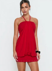 Jordonna Gathered Halter Mini Dress Red