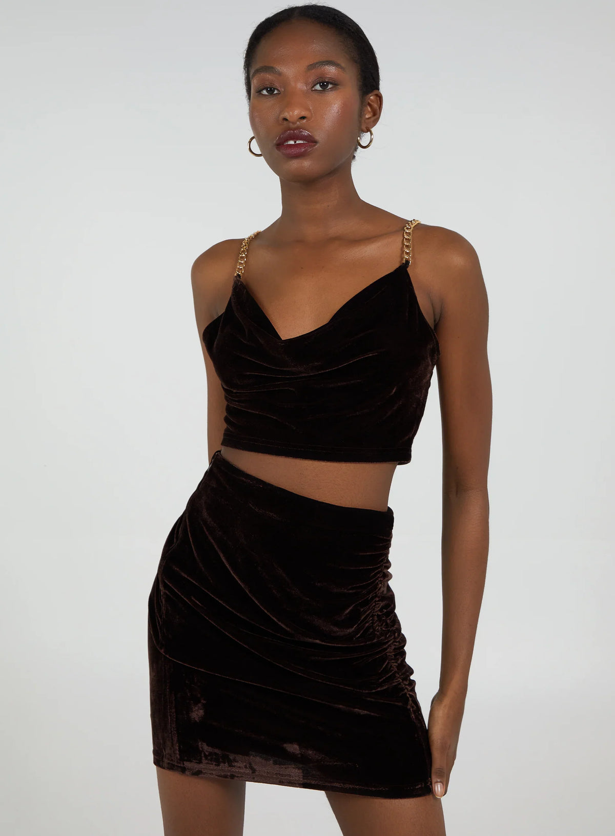 Velvet Chain Detail Crop Top