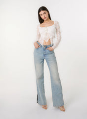 Long Sleeve Lace Butterfly Top