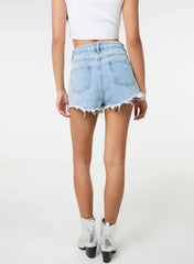 Denim Embellished Distressed Shorts