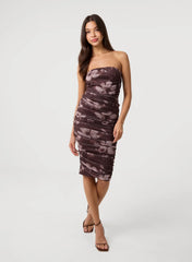 Ruched Floral Print Midi Dress