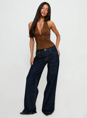 Dalyah Faux Suede Halter Top Brown