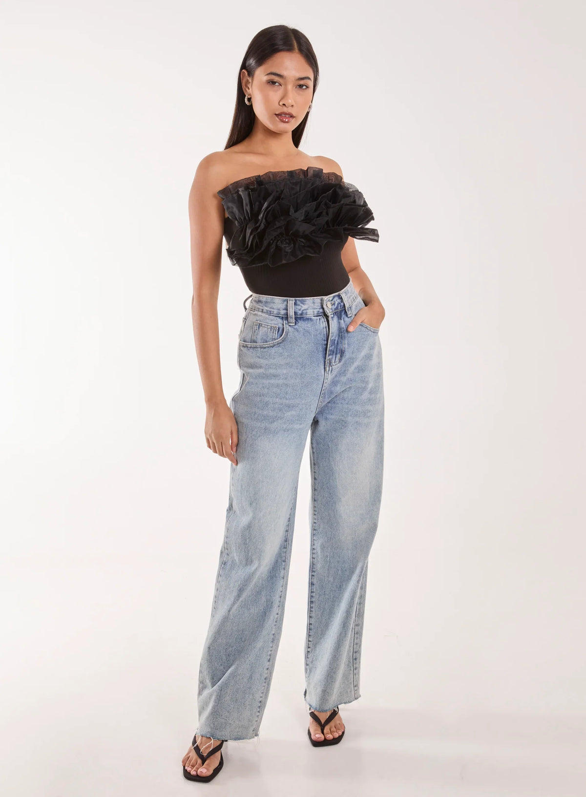 Corsage Front Ruffle Bodysuit