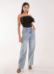 Corsage Front Ruffle Bodysuit