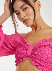 Twist Front Balloon Sleeve Crop Top