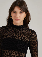 Animal Print Flocked Long Sleeve Bodysuit