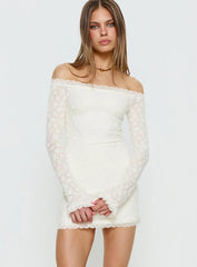 Avenues Long Sleeve Lace Mini Dress White