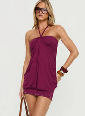 Jordonna Gathered Halter Mini Dress Cherry