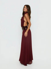 Darwinn Drop Waist Sequin Detail Maxi Dress Burgundy