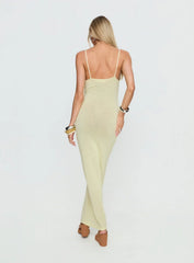 Cinderella Knit Floral Detail Maxi Dress Lemon Yellow