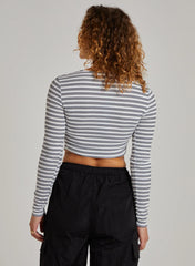 Striped Tie Front Ribbed Crop Top
